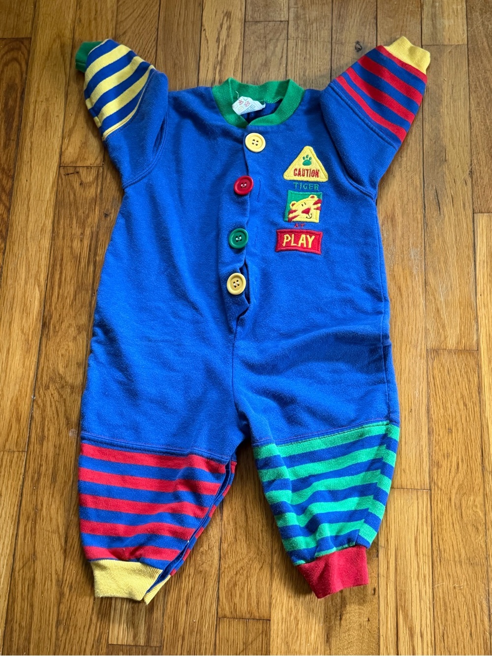 Buster Brown Bright Blue One-Piece with Multicolor Stripes